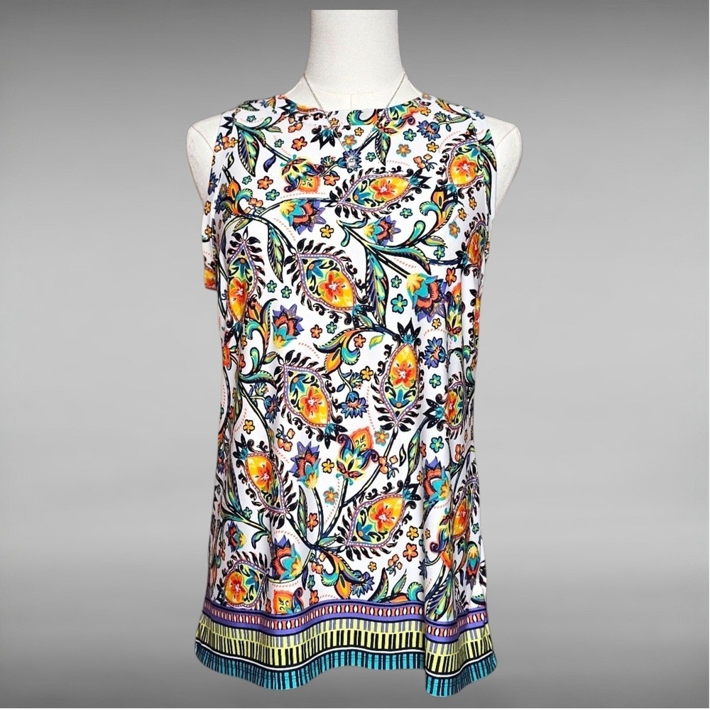 Indie Core Paisley Floral Geometric Border Print‎ Sleeveless Tank Top Womens M